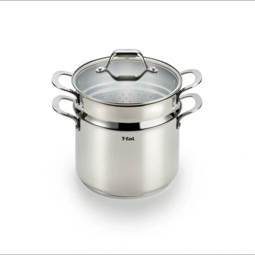 - T-FAL SIMPLY COOK STAINLESS STEEL 7 QT COVERED STOCK POT WITH PASTA INSERT